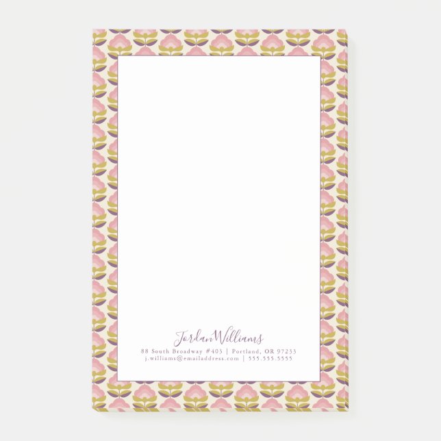 Add Your Name | Retro Pink & Purple Floral Pattern Post-it Notes (Front)