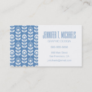Add Your Name   Retro Scandinavian Blue Pattern Business Card