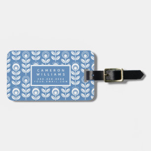 Add Your Name Retro Scandinavian Blue Pattern Luggage Tag