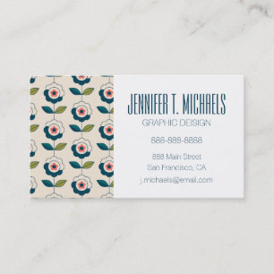 Add Your Name   Retro Turquoise Floral Pattern Business Card