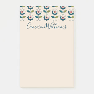 Add Your Name Retro Turquoise Floral Pattern Post-it Notes