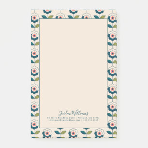 Add Your Name Retro Turquoise Floral Pattern Post-it Notes