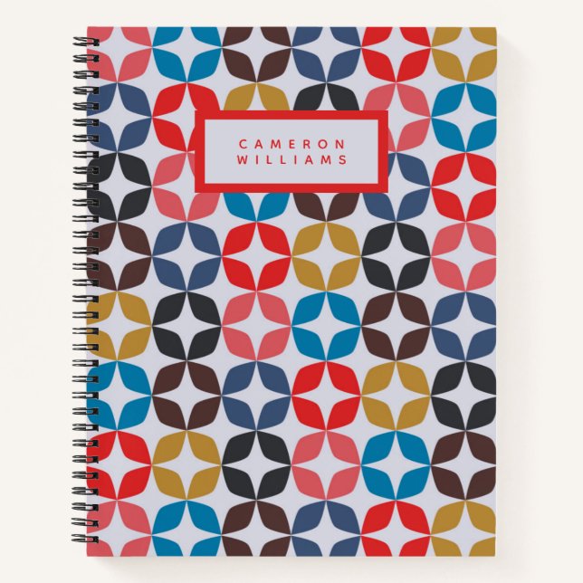 Add Your Name | Retro Vintage Star Pattern Notebook (Front)