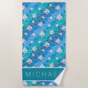 Add Your Name   Rocky Sea Pattern Beach Towel