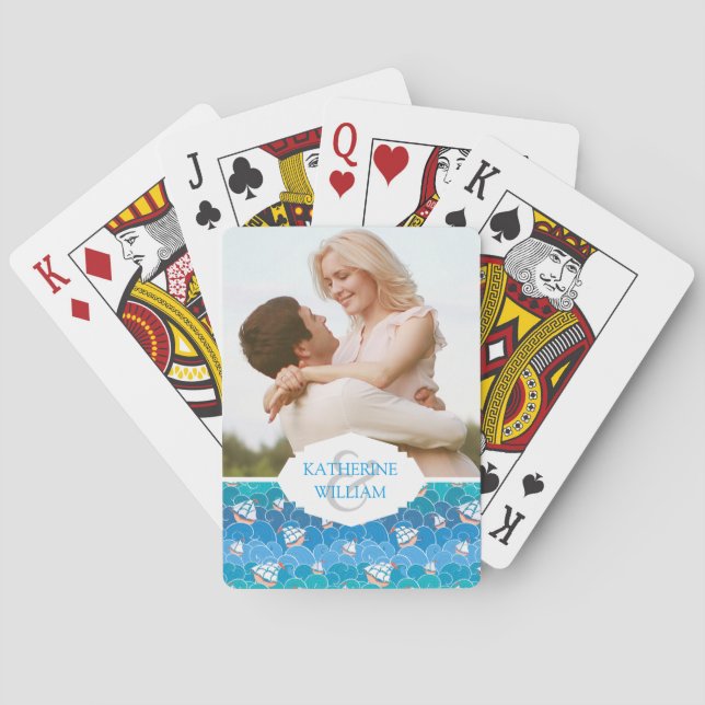 Add Your Name | Rocky Sea Pattern Playing Cards (Back)