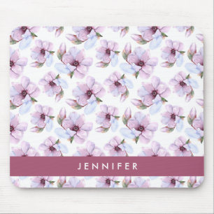 Add Your Name Romantic Floral Pattern Mouse Pad