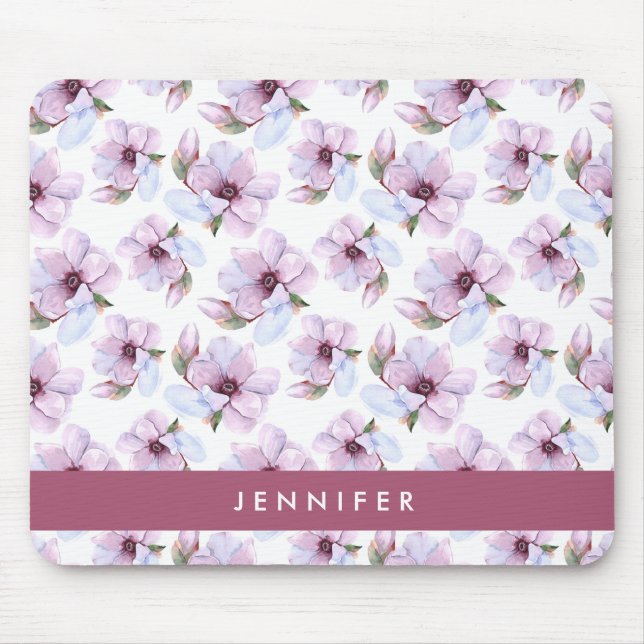 Add Your Name | Romantic Floral Pattern Mouse Pad (Front)