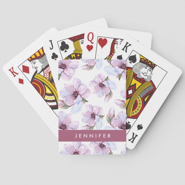 Add Your Name | Romantic Floral Pattern Playing Cards (Back)