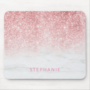 Add Your Name Rose Gold Glitter Marble Luxe Mouse Pad