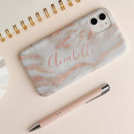 Add your name rose gold marble chic script iPhone 15 case<br><div class="desc">Modern girly rose gold glam metallic and grey marble pattern phone case with trendy name personalized calligraphy script.            Could be a perfect birthday,  Sweet 16,  school graduation,  or Christmas gift for her.</div>