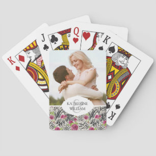 Add Your Name Roses On Animal Pattern Playing Cards