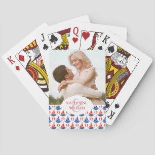 Add Your Name   Sail Boat Pattern Playing Cards