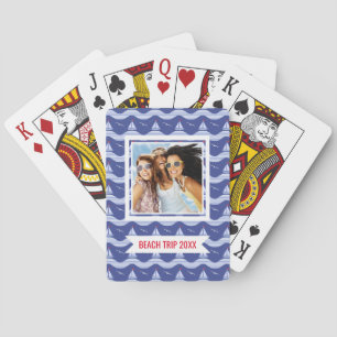 Add Your Name   Sailboats On A Striped Sea Pattern Playing Cards