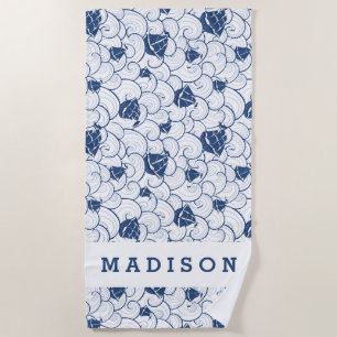Add Your Name   Sailboats On The Sea Pattern Beach Towel