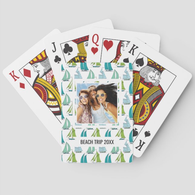 Add Your Name | Sailboats On The Water Pattern Playing Cards (Back)
