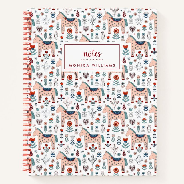 Add Your Name | Scandinavian Horse Folk Art Notebook (Front)