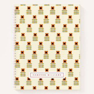 Add Your Name   Scandinavian Orange Floral Notebook