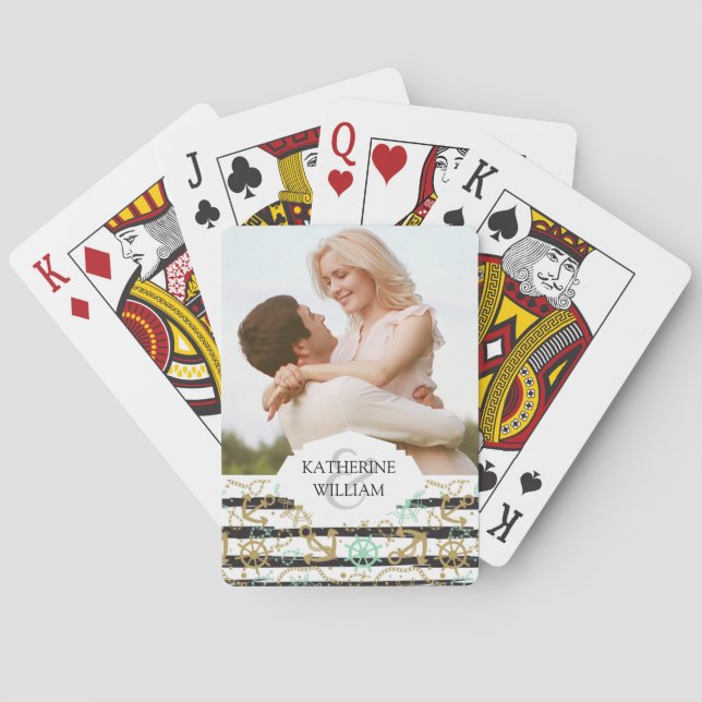 Add Your Name | Sea Anchor Pattern Playing Cards (Back)