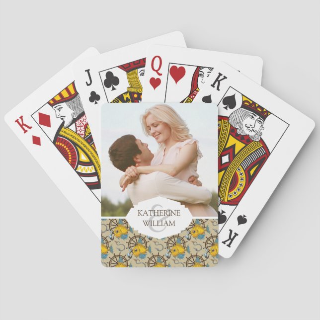 Add Your Name | Sea Captain Fish Pattern Playing Cards (Back)