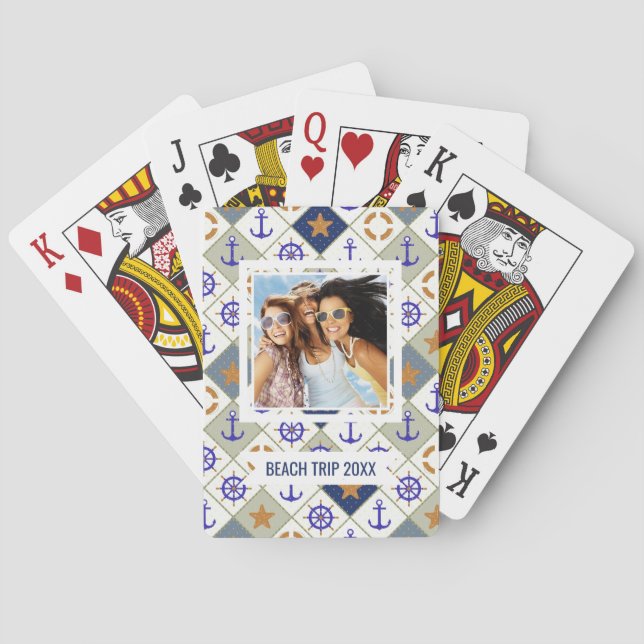 Add Your Name | Sea Theme Pattern Playing Cards (Back)