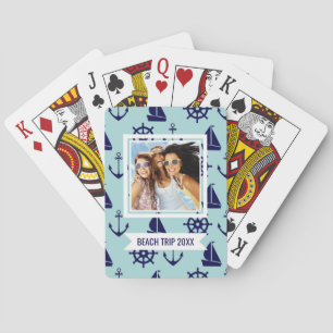 Add Your Name   Seaside Pattern Playing Cards