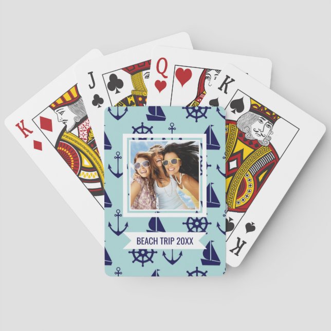 Add Your Name | Seaside Pattern Playing Cards (Back)