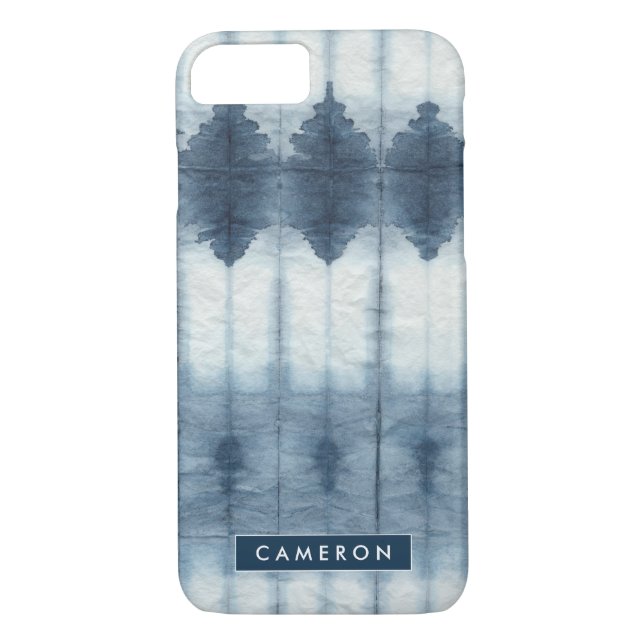 Add Your Name | Shibori Indigio Print Case-Mate iPhone Case (Back)
