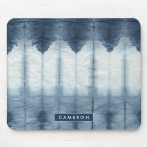 Add Your Name Shibori Indigio Print Mouse Pad