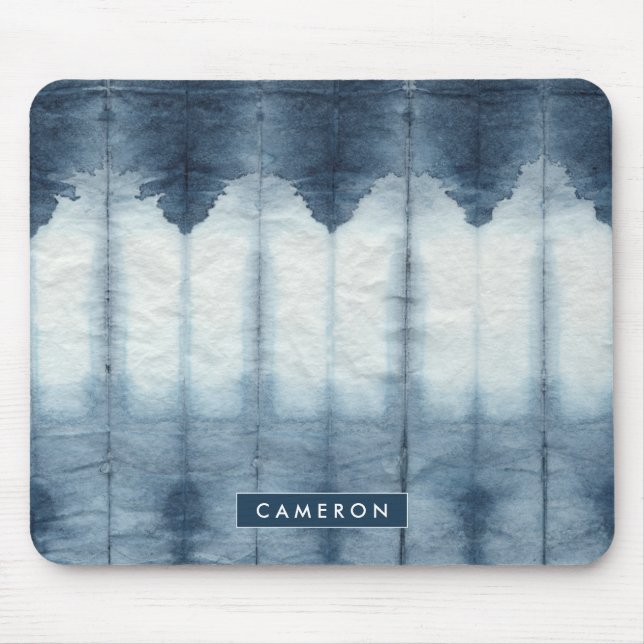 Add Your Name | Shibori Indigio Print Mouse Pad (Front)