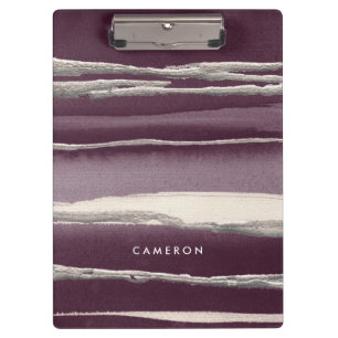 Add Your Name   Silver Rose Purple Abstract Print Clipboard