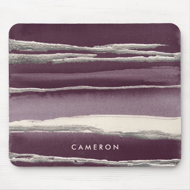 Add Your Name | Silver Rose Purple Abstract Print Mouse Pad (Front)