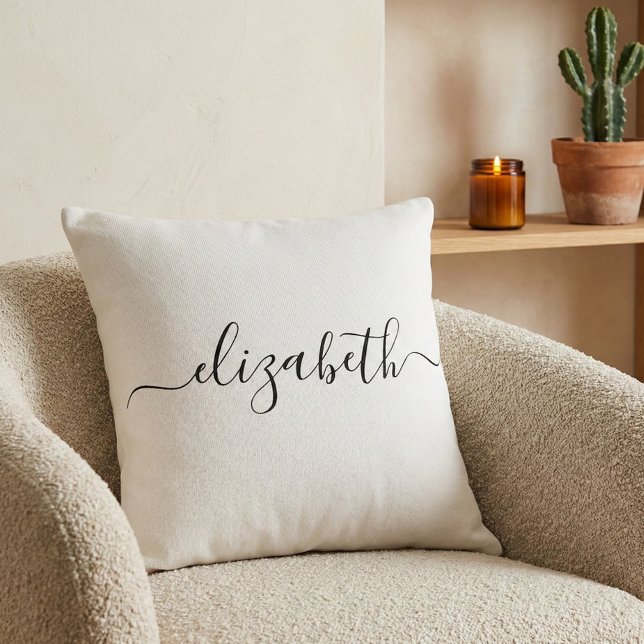 Add Your Name | Simple Handwriting White Throw Pillow (Creator Uploaded)