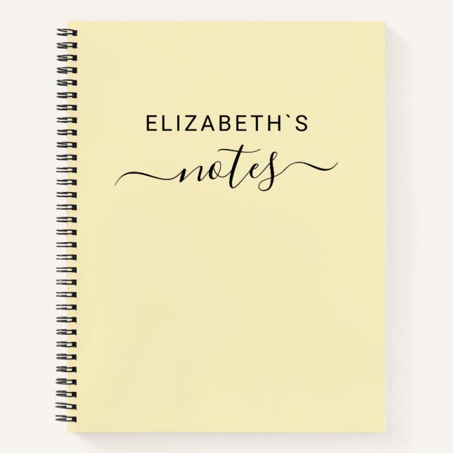 Add Your Name | Simple Pastel Yellow Notebook (Front)