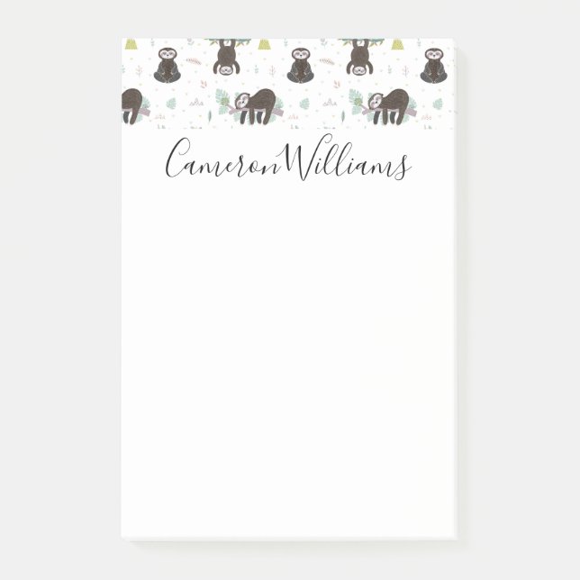 Add Your Name | Sleepy Sweet Sloth Pattern Post-it Notes (Front)