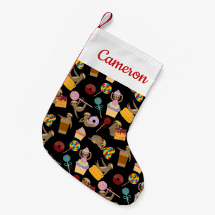 Add Your Name Sloth Sweet Treats Pattern Small Christmas Stocking