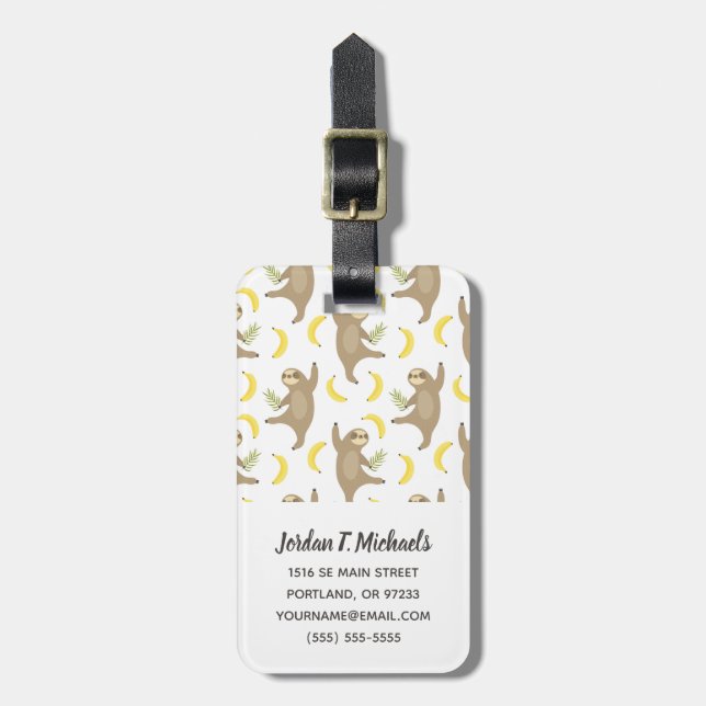 Add Your Name | Sloths & Bananas Pattern Luggage Tag (Front Vertical)