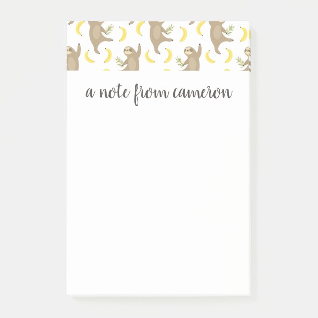 Add Your Name | Sloths & Bananas Pattern Post-it Notes (Front)