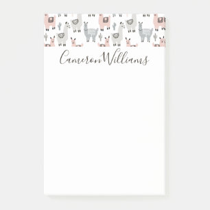 Add Your Name   Smiling Llamas Pattern Post-it Notes