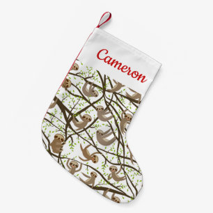 Add Your Name Smiling Sloth Pattern Small Christmas Stocking