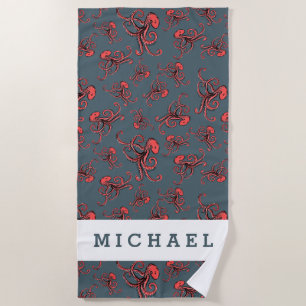 Add Your Name Sneaky Octopus Pattern Beach Towel