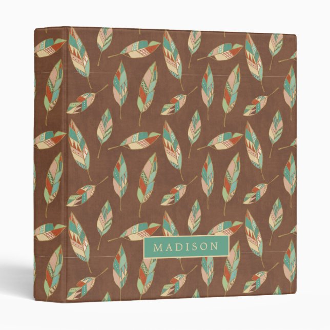 Add Your Name | Southwest Feather Pattern Binder (Front/Spine)