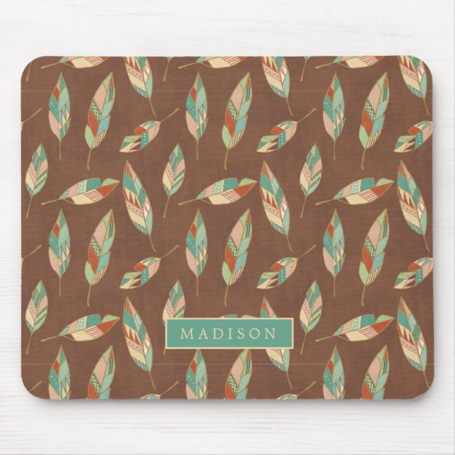 Add Your Name | Southwest Feather Pattern Mouse Pad (Front)