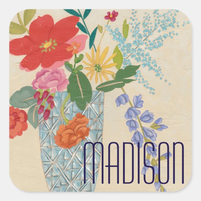 Add Your Name | Spring Blossoms II Square Sticker (Front)