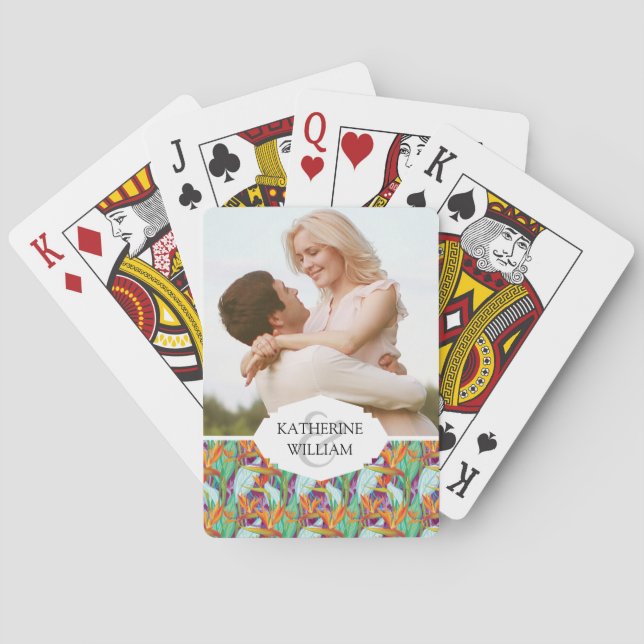 Add Your Name | Strelitzia Pattern Playing Cards (Back)