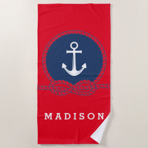Add Your Name Stylish Anchor And Rope Beach Towel