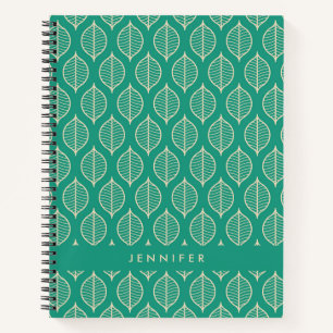 Add Your Name   Stylized Green Leaf Pattern Notebook