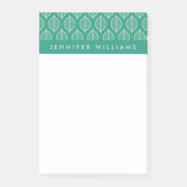 Add Your Name | Stylized Green Leaf Pattern Post-it Notes (Front)