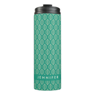 Add Your Name Stylized Green Leaf Pattern Thermal Tumbler