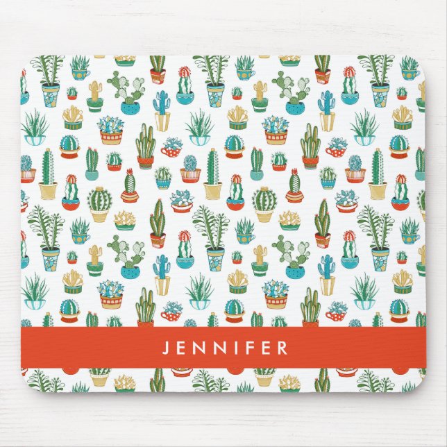 Add Your Name | Succulents Pattern Mouse Pad (Front)