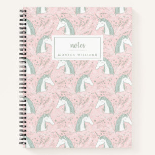 Add Your Name   Sweet Floral Unicorn Pattern Notebook